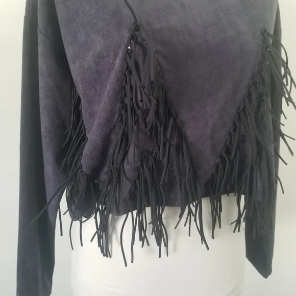 Market Cropped Blue Suede Top Sz Large - Picture 9 of 13